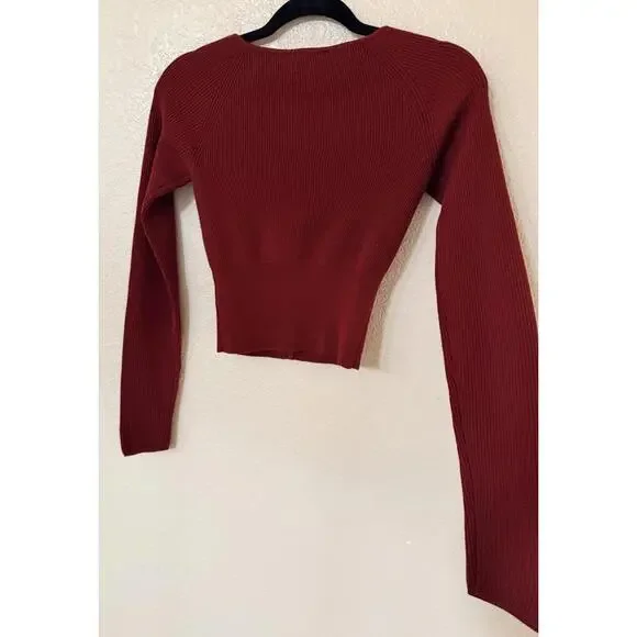 New Reformation Meadow Wool Crop Cardigan In Chianti Size XS $178 - Picture 8 of 12